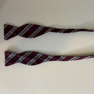 Polo Bow Tie - Burgundy with Grey+Green Stripes